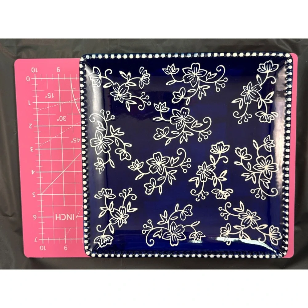 Temp-tations Tara Blue Floral Lace Serving Tray with Red Ramekin Set